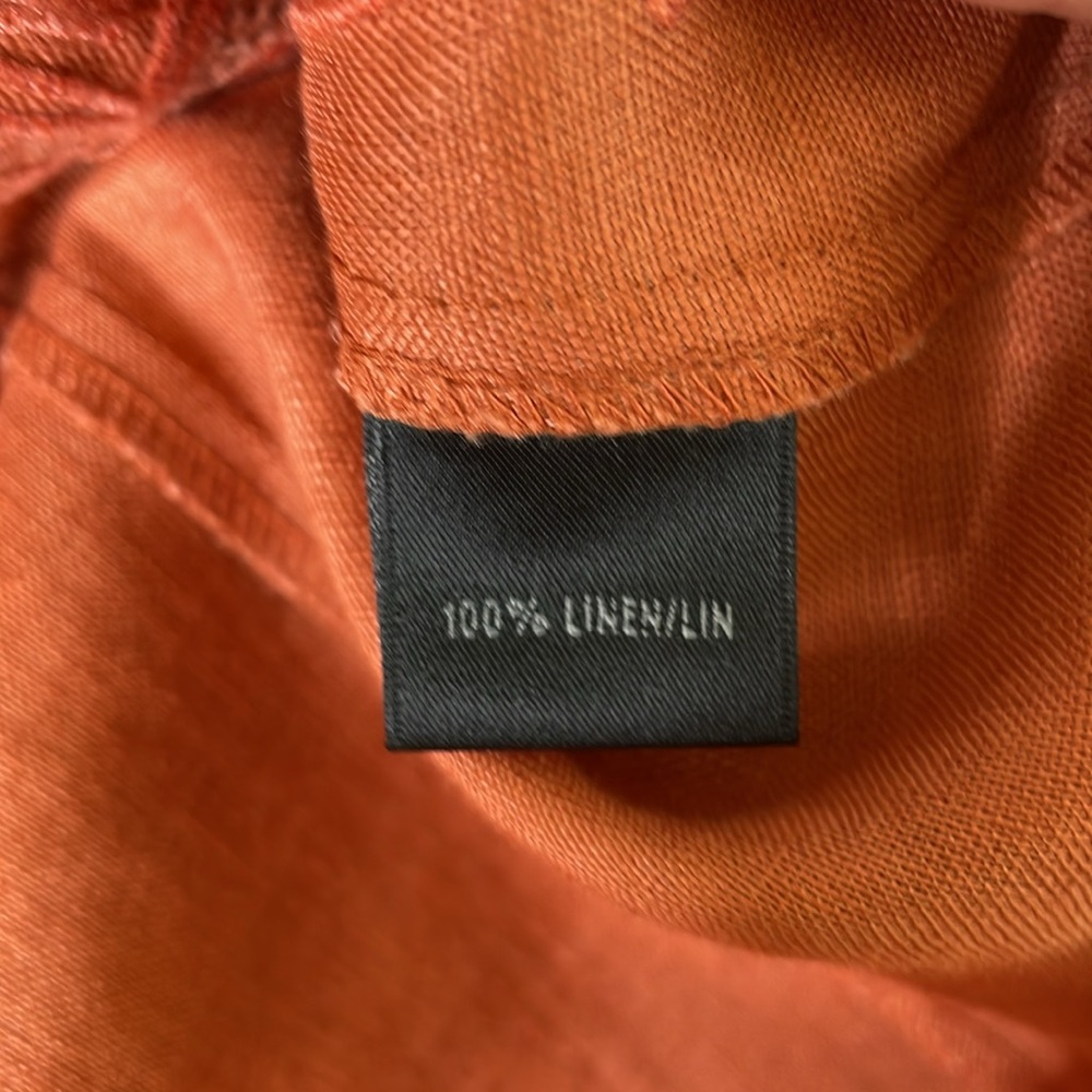 Lafayette 148 Coral Embroidered Button Front Belted Linen Blouse Size 4 Petite - Picture 11 of 12